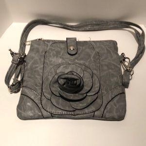 Crossbody bag, grey with rose